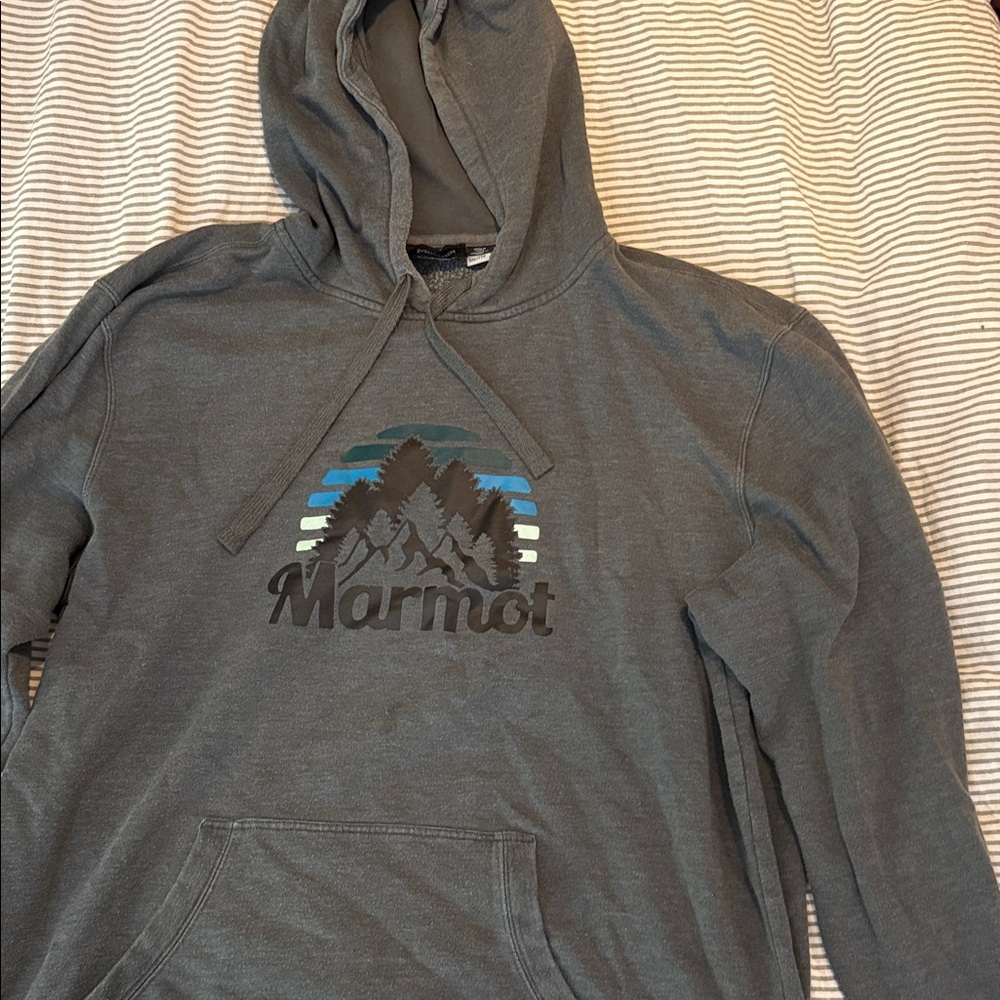 Marmot Charcoal Hoodie with Mountain Design